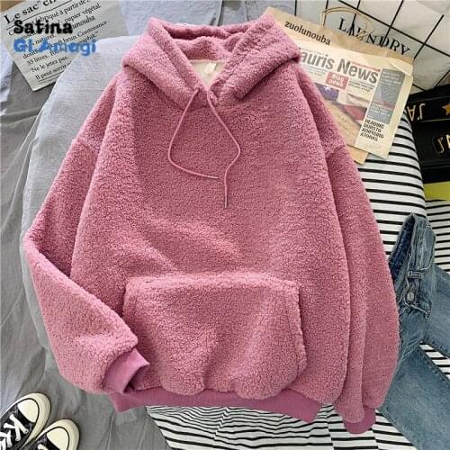 2020 Winter Thick Warm Coat Velvet Cashmere Women Hoody Sweatshirt Solid Pullover Casual Tops Lady Loose Long Sleeve Clothes