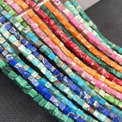 3mm Natural Stone Sea Sediment Turquoises Imperial Jaspers Spacer Square Beads For Jewelry Making Charm DIY Bracelet Necklace