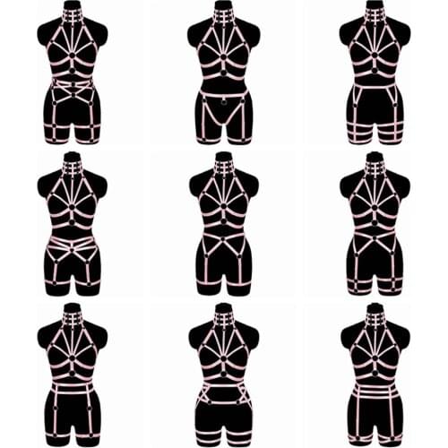 Bondage Harness For Women Sexy Body Cage Bra Pink Erotic Fetish Accessorie Sexy Lingerie Garter Sword Belt Dance Festival Rave