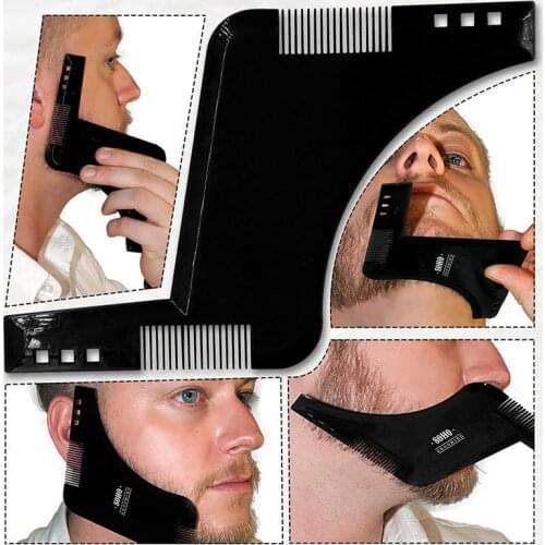 One piece plastic mens beard comb, sideburn shape comb with brush, beard trimming