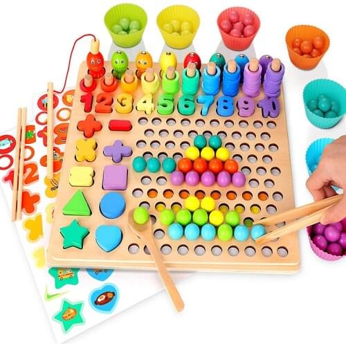 Wooden Clip Bead Rainbow Toy Early Education Children Clip Ball Jigsaw Training Bead Puzzle Montessori Benefit Intellectual Toy