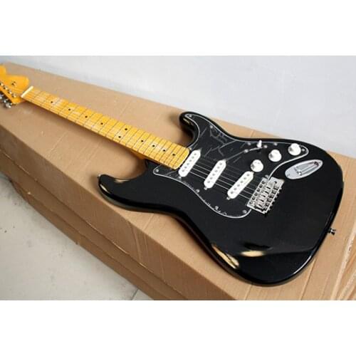 Retro Black Body Electric Guitar with Yellow Neck,SSS Pickups,Maple Fretboard,Chrome Hardwares,Offer Cutmomized