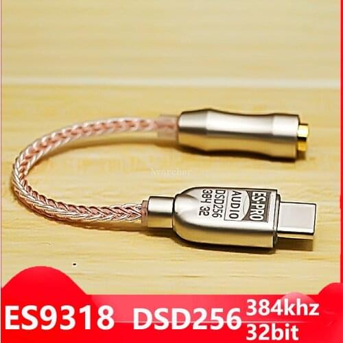 ES9138 Portable Decoding DAC Headphone AMP Type C/ Lightning To 3.5mm 8 Cores Sterling Silver For Android PC 384K 32bit DSD256