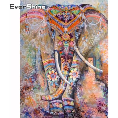 Evershine 5D Diamond Embroidery Beaded Elephant Diamond Mosaic Animal Full Set Diamond Painting Crystal Cross Stitch Kit Home