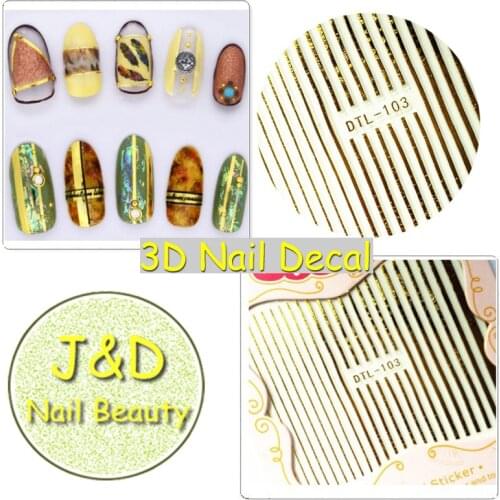 FOREVERJASMINE 24pcs 3D Golden Stripe Nail Art Sticker Silvery Striping Decals Metal Lattice Line Manicure Decorations N103