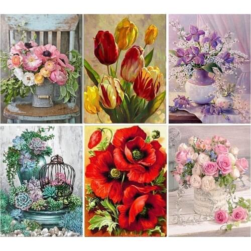 GATYZTORY 5D Diamond Painting Flower Pictures Of Rhinestones Diamond Embroidery Cross Stitch Sea Mosaic Home Decor Unique Gift