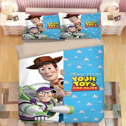 Cartoon Toy Story Buzz Lightyear Woody Bedding Set Bed Linen Pillowcases Twin Full Queen King Size Boys Adult Duvet Cover