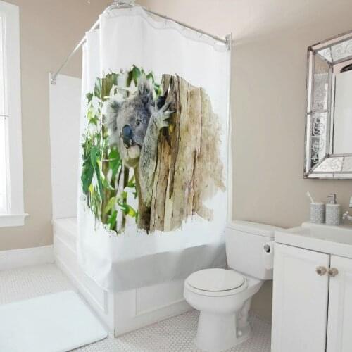 Koala Stylish 3D Printing Bath Curtain Hang High Waterproof Shower Curtain with Clasp for Home Shower Decoration Custom Set