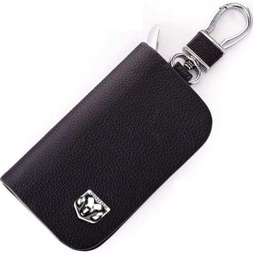 Leather Car Key Case For Dodge RAM 1500 Challenger Car Keychain Auto Key Protective Cover With Logo Car styling Accessories
