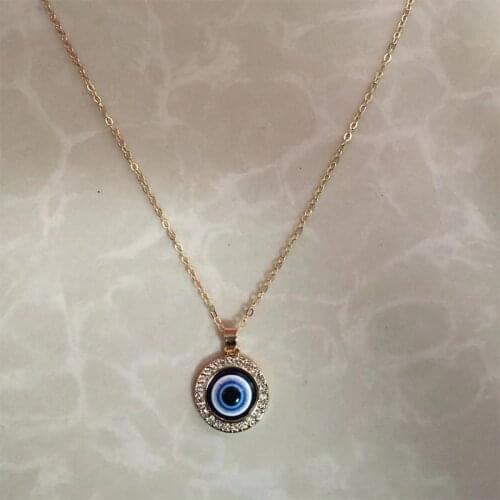 Round Turkey Evil Eye Necklace For Women Gold Color Chain Resin Zircon Blue Eye Pendant Long Necklace Men Choker Fashion Jewelry