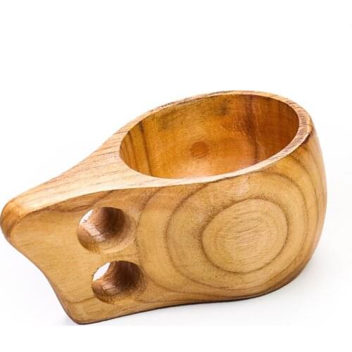 Natural Wooden Cup Tea Coffee Cup Portable Outdoor Camping Finland Drinking Kuksa Wood Mug with Handle Reusable Drinkware Gift