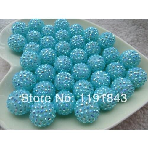 Kwoi vita Lake Green AB 20mm Chunky 100pcs/lot Resin Rhinestone Ball beads for Kids Girl Necklace Jewelry