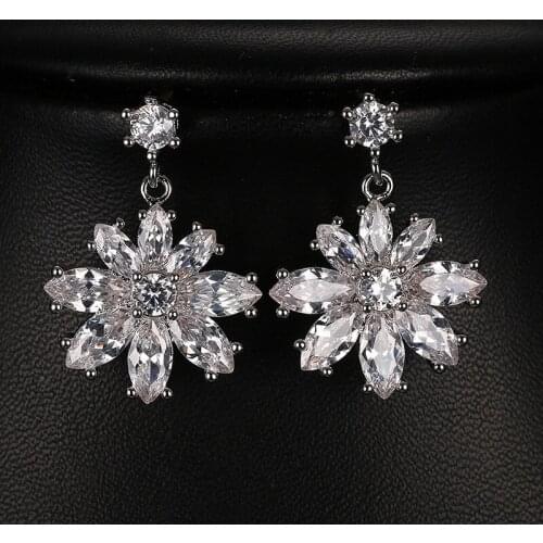 KSRA Fashion Crystal Snowflake Earrings For Women Flower Luxury Cubic Zirconia Wedding Bridal Earrings Jewelry Christmas Gift