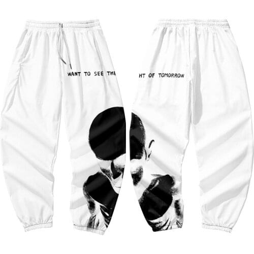 Mens White Skull Print Cargo Pants Streetwear Fashion Mens Casual Jogging Pants New Elastic Waist Trousers S-6XL