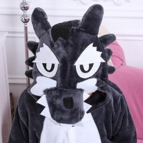 Cute kids wolf pajamas soft flannel one-piece sleepwear for 3-10years children boys girls wolf animal cosplay onesie nightwear