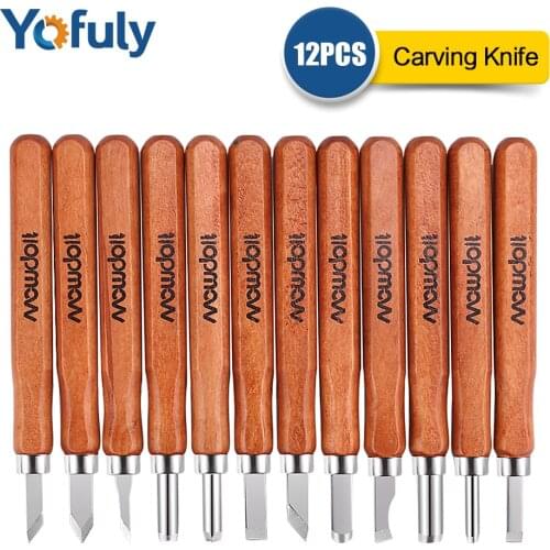 12 pcs Wood Carving Knives Tools Kit DIY Wood Carving Knife Hand Chisels Tools Kit Carpenters and Professional Pack