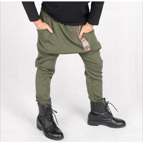 New Arrival Fashion Kids Cotton Army Green Flower Harem Pants Boys Childrens Casual Outdoor Pants Kids hiphop Clothing Trousers