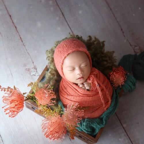 New mohair color dots wrap and knit bonnet newborn photo prop handmade knit baby sweater wrap baby mohair hat sets photo shoot