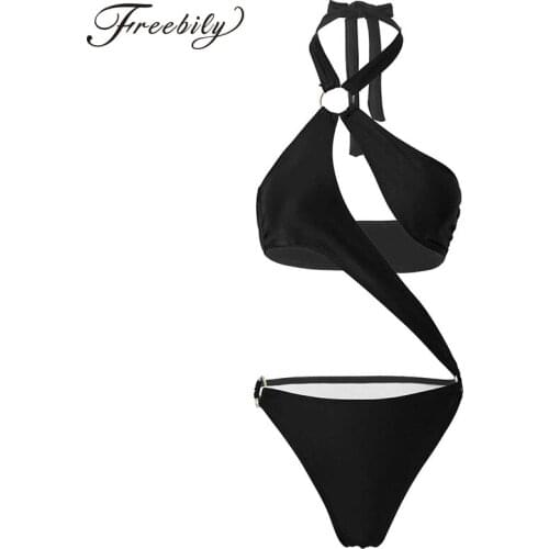 Solid Micro Swimsuit One Piece Swimwear Women Irregular Cut Bathing Suit Bandage Monokini Bodysuit Tanga Plunge Sexy Swimsuit