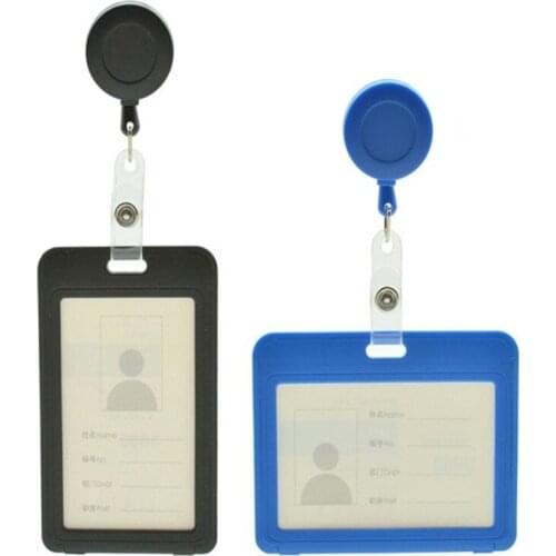 Solid Color Plastic Work Card Holder ID Badge Reel Name Tag Staff Business Card Cover Bus Pass Access Card Sleeve with Clip