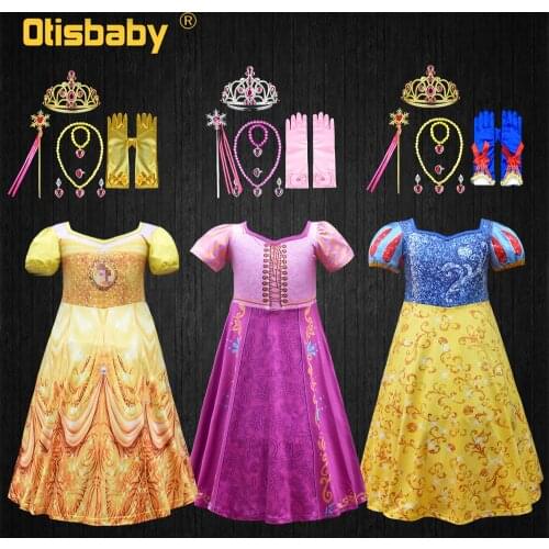 Toddler Princess Belle Dress Summer Girls Childrens Party Tangled Rapunzel Dress Christmas Snow White Dress Cosplay Costume