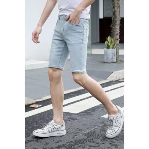 HOT Fall 2021 fashion street style ripped jeans mens solid denim trousers crime new leisure slim hipster short jeans