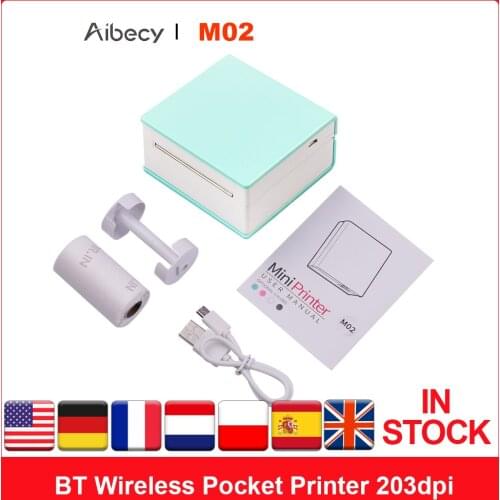 Aibecy M02 Portable Thermal Printer BT Wireless Pocket Photo Printer 203dpi Support 53mm Paper Width Multiple Langulage Print