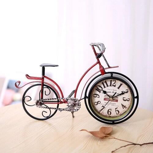 Retro Iron Bicycle Clock Home Office Desktop Decoration Handicraft Creative Mute Window Display Ornament Bedroom Craft Gift