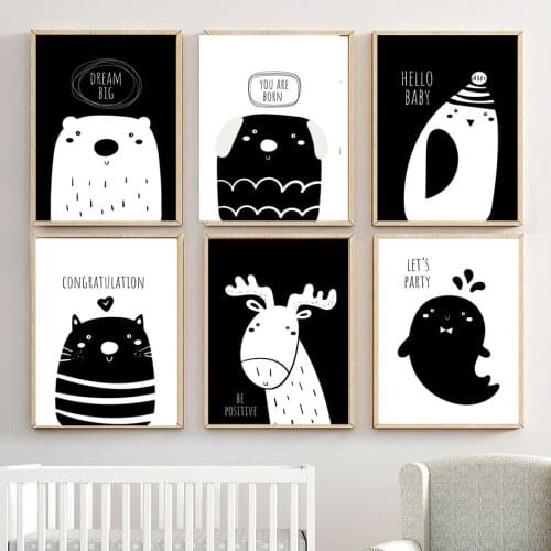 Bear Penguin Dog Cat Deer Dolphin Figure Wall Art Canvas Painting Nordic Posters And Prints Wall Pictures Baby Kids Room Decor