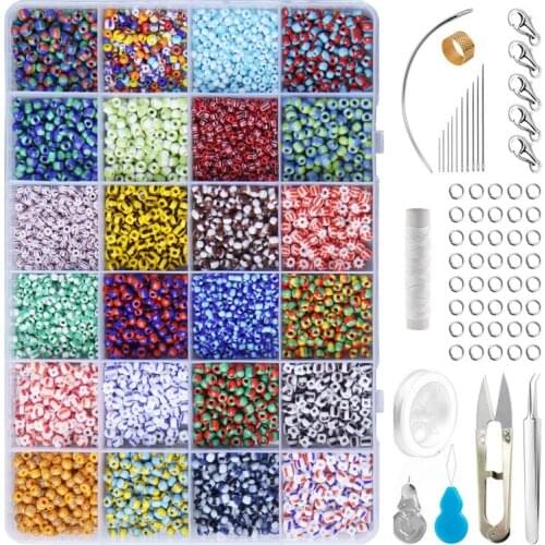 Glass Seed Beads Small Stripes Beads Assorted Kit with Box for Jewelry, Bracelet,Crafting Making 24 Style About 9600 Pcs