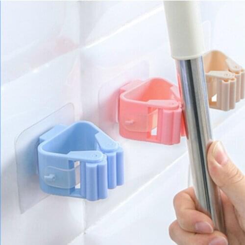 No Hole and no Mark Mop Rack to Store Mop Hook Toilet Bathroom Wall Mounted Broom Rack Mop Clip