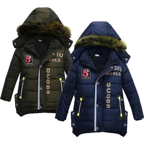 Warm Boys Jacket Autumn Winter Fashion Thicken Christmas Coat Hooded Zipper Casual Fur Collar Kids Outerwear Children Clothing