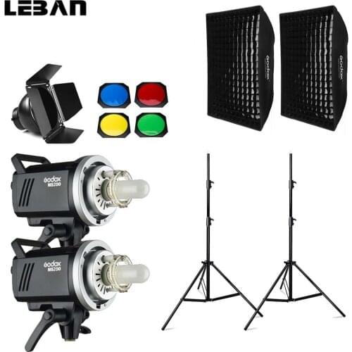 Godox MS200 400Ws 2x 200Ws Photo Studio Flash Lighting,Softbox,280cm Light Stand,Trigger,Barn Door,Flash built-in Receivers