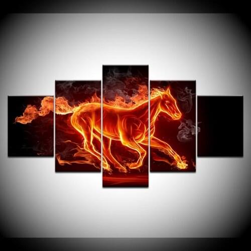 Wall Art Framework Canvas Paintings Living Room HD Prints 5 Pieces Abstract Fire Horse Pictures Home Decor Flame Animal Posters
