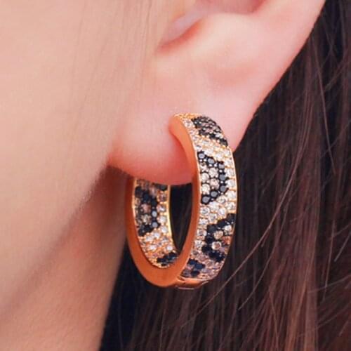 Zlxgirl jewelry high quality brown peach zirconia wedding earrings jewelry classic leopard stud earring percings men earings