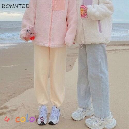 Pants Women Sweet Girls Solid Kawaii College Soft Chic Lovely Joggers Feminino Trousers Harajuku BF High Waist All-match Thicker