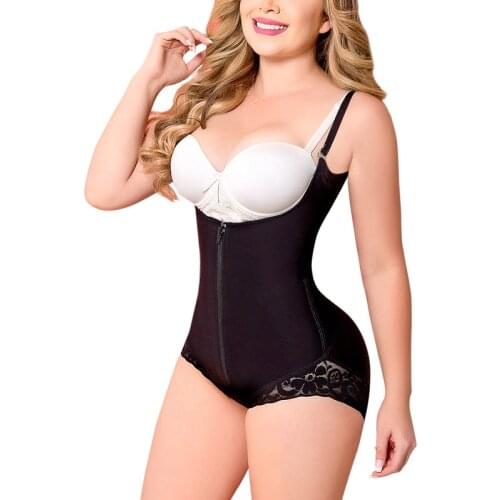 Women Skims Shapewear Bodysuit Straps Tummy Control Waist Trainer Cincher Zipper Body Shaper Lace Fajas Colombianas Post Surgery