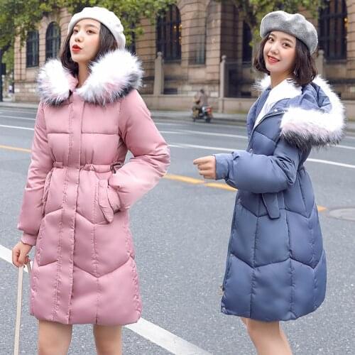 2019 Winter Women Hooded Coat Fur Collar Thicken Warm Long Jacket Female Plus Size 3XL Outerwear Parka Women Cotton Coat