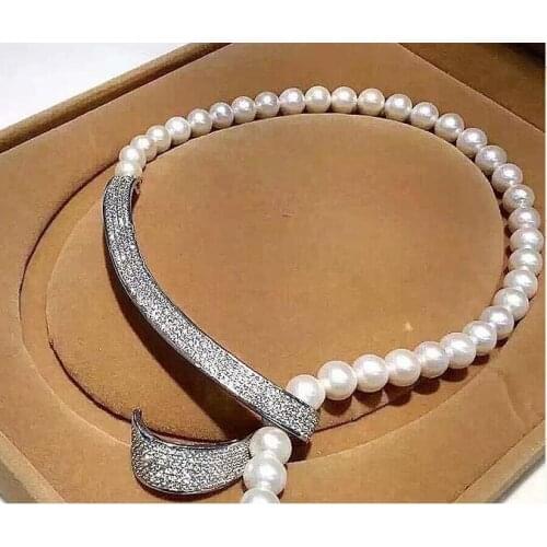 10mm sea shell pearls necklace-cz micro pave connector>free shipping
