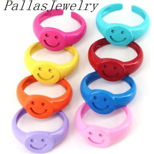 10Pcs Hot Selling 2021 Fashion colorful enamel smiley ring adjustable enameled ring