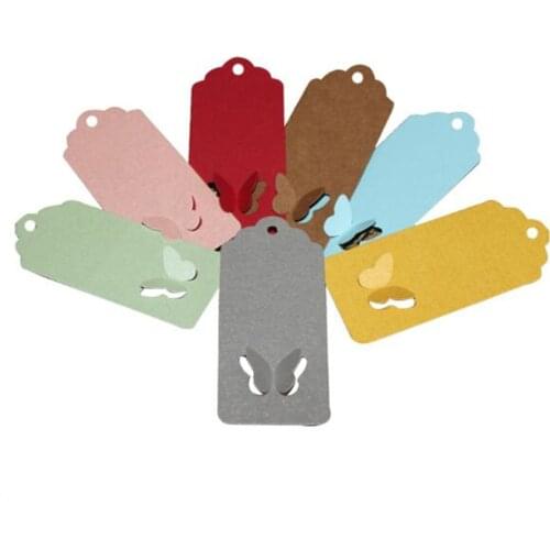 100pcs Multi Color Choice Kraft Paper Tags 4.0X9.0 Favour Butterfly Hollow Wedding Party Gift Label+20M String Can Be Customized