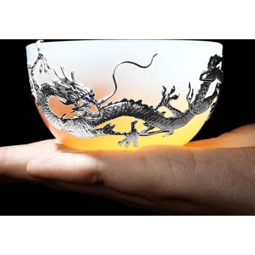 120ml Thicken Heat-resistant Colored Glaze Glass Teacup Chinese Dragon Phoenix Tea Cup Kung Fu Tea Set Home Decoration Tea Bowl