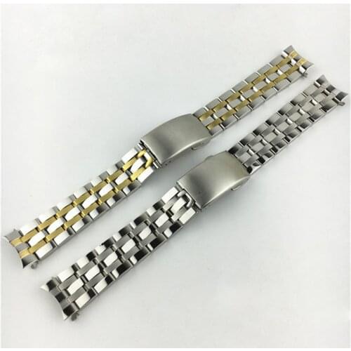 19 20mm Two Tone Hollow Curved End Solid Screw Links Replacement Watch Band Strap Bracelet