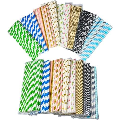 25Pcs/Lot Disposable Paper Straws Foil Stripe Creative Mixed Drinking Party Decorations Kids Baby Shower Wedding Party Supplies