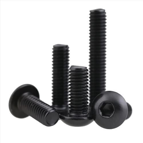 50pieces M2 M2.5 M3 M4 M5 Steel Black Round Head Screws Mushroom Hexagon HEX Socket Button Head Screw Bolt