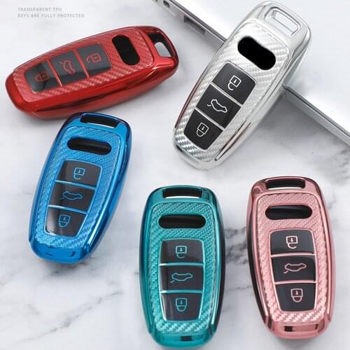 Accessories for Audi A6 A6L A7 A8 Q8 E-tron C8 D5 2019 2020 2021 TPU Carbon Fiber Car Key Holder Case Keys Protection Cover