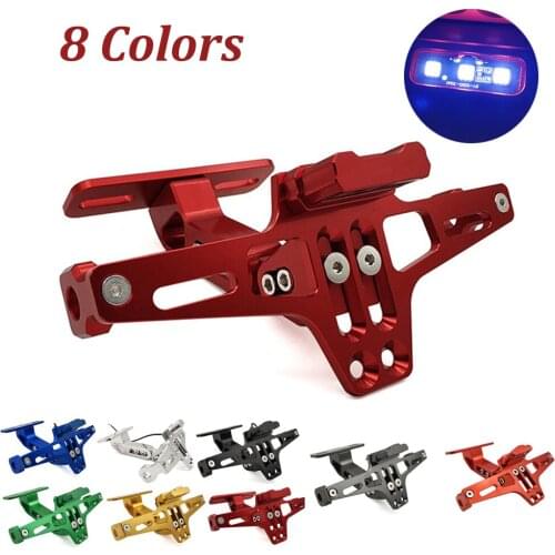 CNC Motorcycle Adjustable Angle Aluminum License Number Plate Frame Holder Bracket LED Light For Honda YAMAHA R1 R6 R3 R15 R25