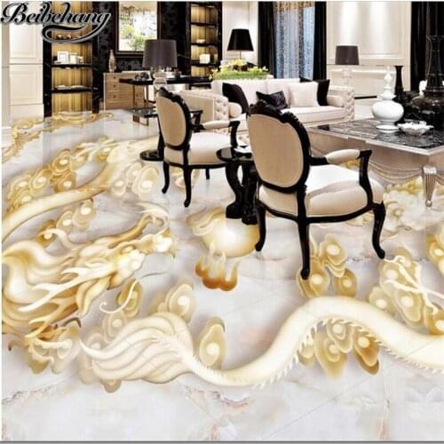 Beibehang Custom floor decoration painting 3D Chinese Erlongxizhu relief jade 3D floor tiles painting papel de parede flooring
