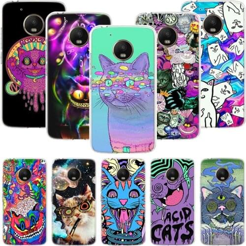 Colourful Psychedelic Cat Trippy Phone Case For Motorola Moto G9 G8 G7 G6 G5 E6 E5 E4 Plus Play Power One Action Macro Coque Cov