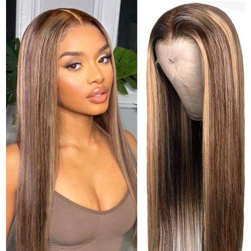 Cheap 250 Density Lace Wig Highlight Wig Human Hair Straight Wig Perruque Bresillienne T Part Wig Women Human Hair Wigs